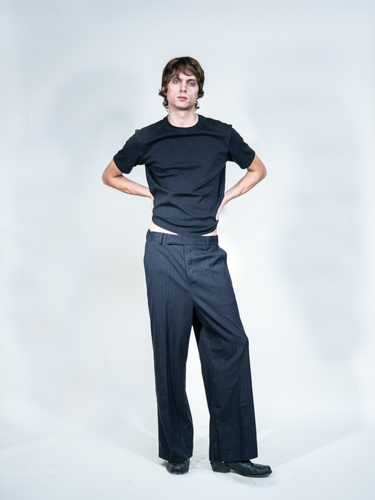 004 pinstripe pants black